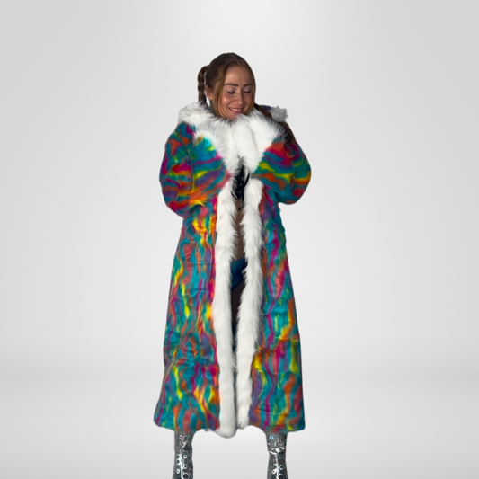 Rainbow Swirl Faux Fur Coat